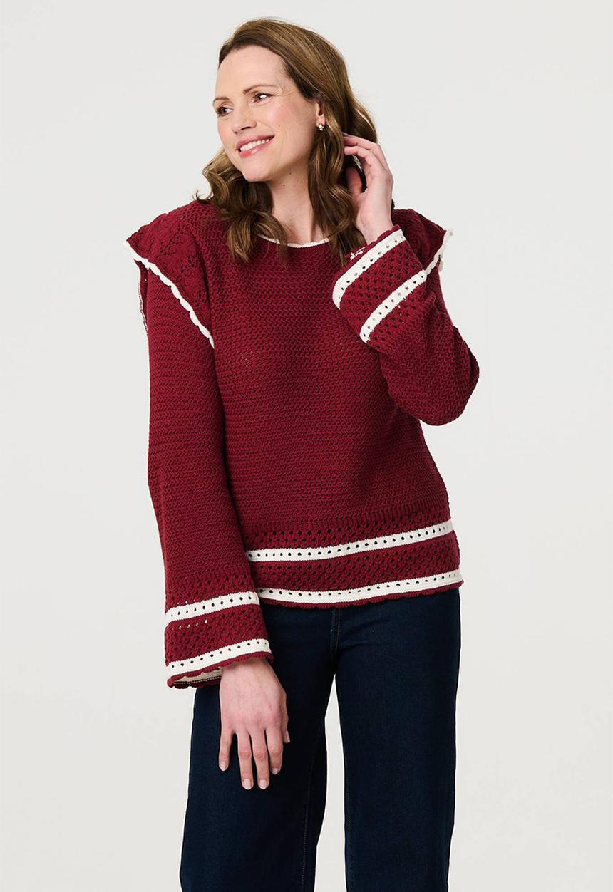 Stella Morgan - Crochet Knit Sweather with Frills - Red