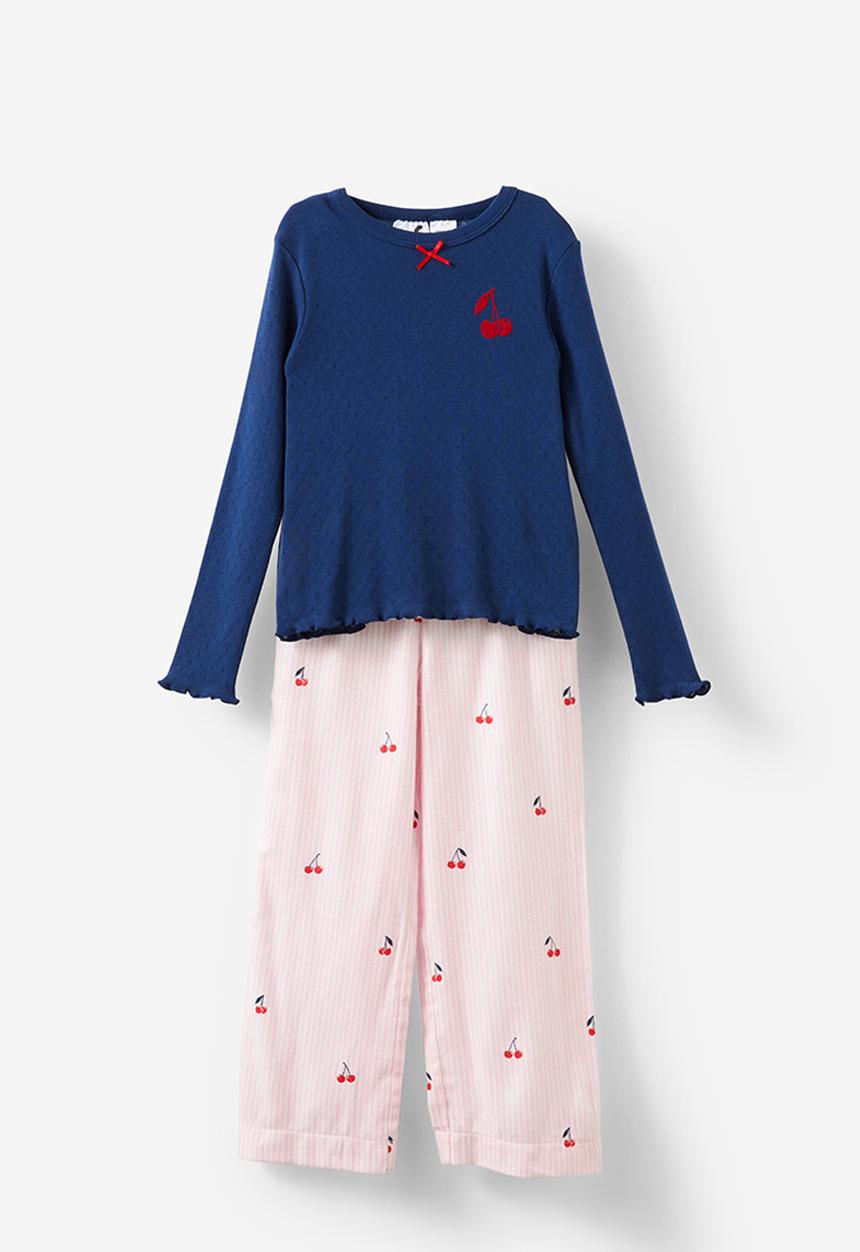 Cotton On - Leah long sleeve pyjama set - fairy pink stripe/ cherry