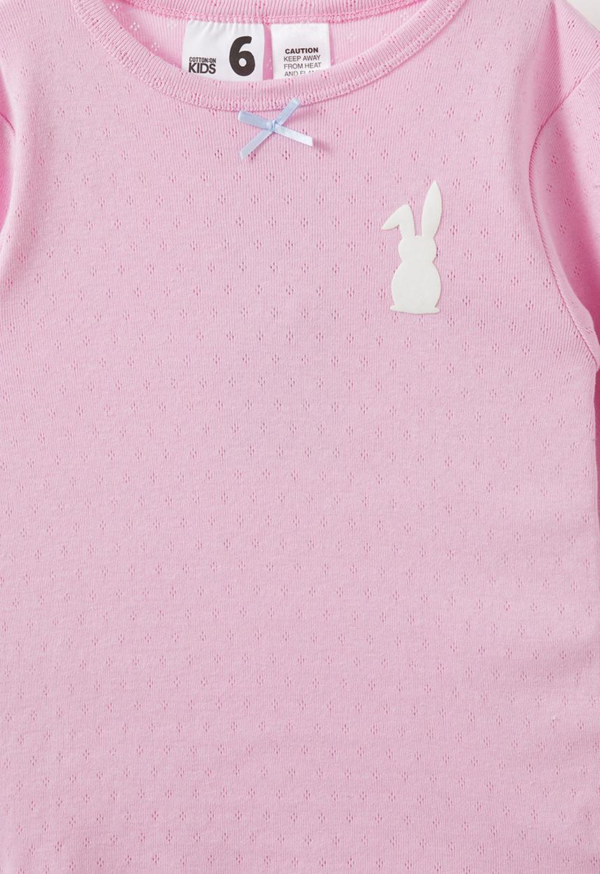 Cotton On - Leah long sleeve pyjama set - fairy pink gingham/ bunny