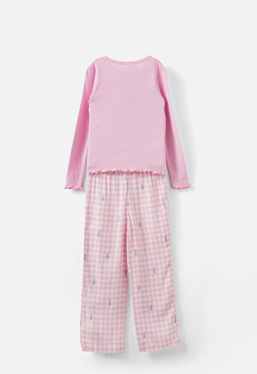 Cotton On - Leah long sleeve pyjama set - fairy pink gingham/ bunny