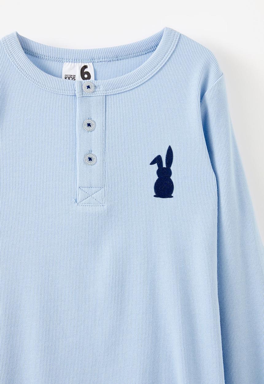 Cotton On - Leo long sleeve pyjama set - dawn blue gingham/ bunny