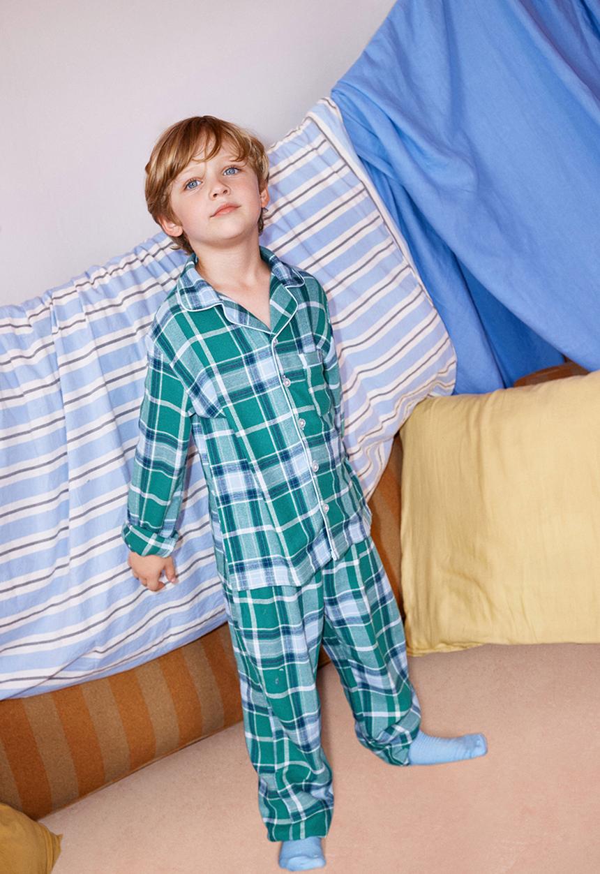 Cotton On - Bobby long sleeve pyjama set - varsity green/ large check