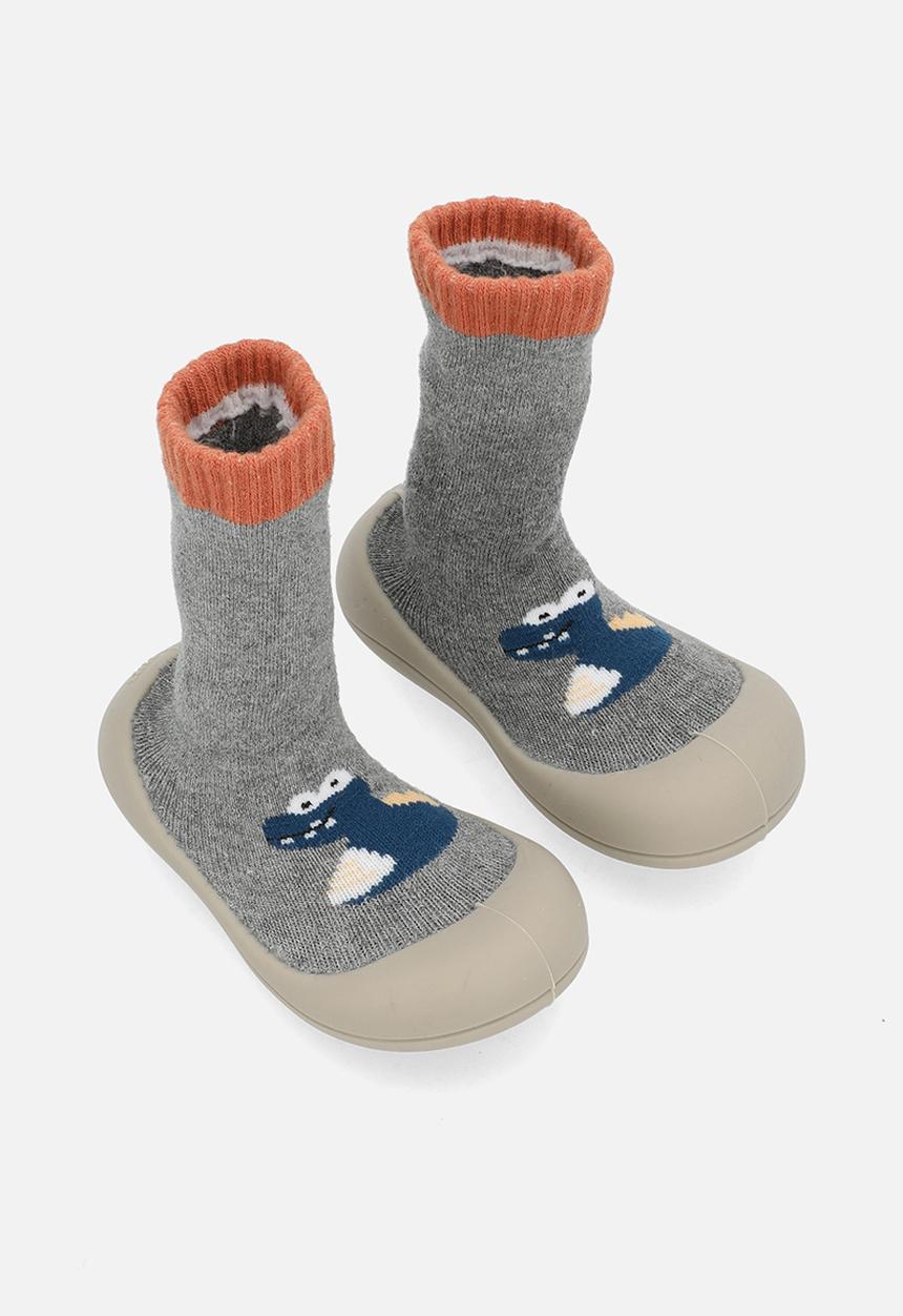 Pop Candy - Knit sock boot with rubber sole - grey/dark blue dino