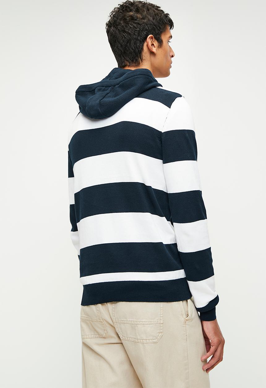 Brave Soul - Hooded Knitwear - Midnight Navy & White