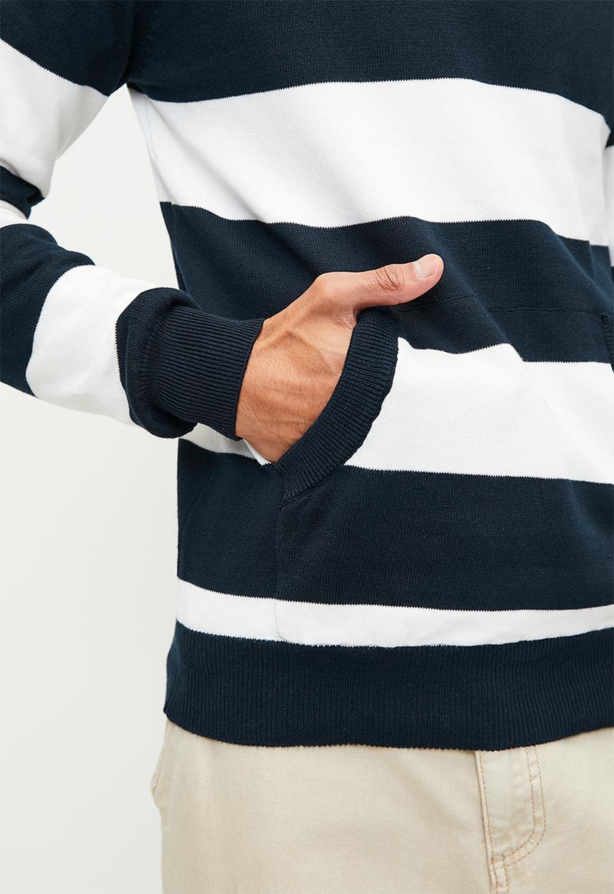 Brave Soul - Hooded Knitwear - Midnight Navy & White