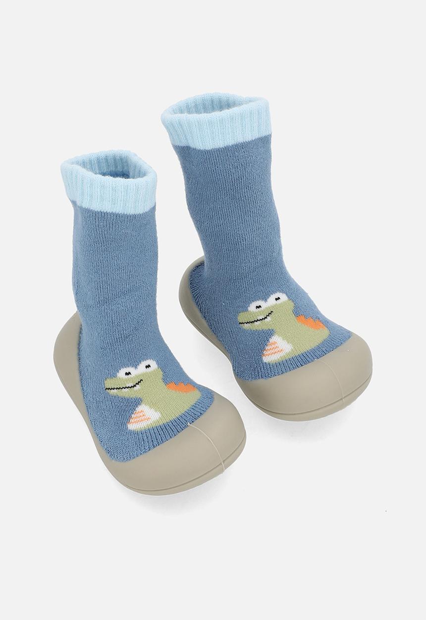 Pop Candy - Knit sock boot with rubber sole - blue/dino