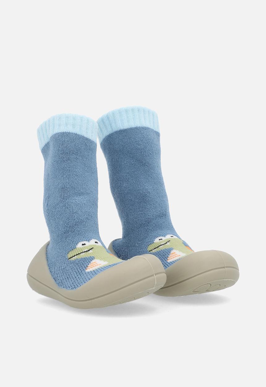 Pop Candy - Knit sock boot with rubber sole - blue/dino