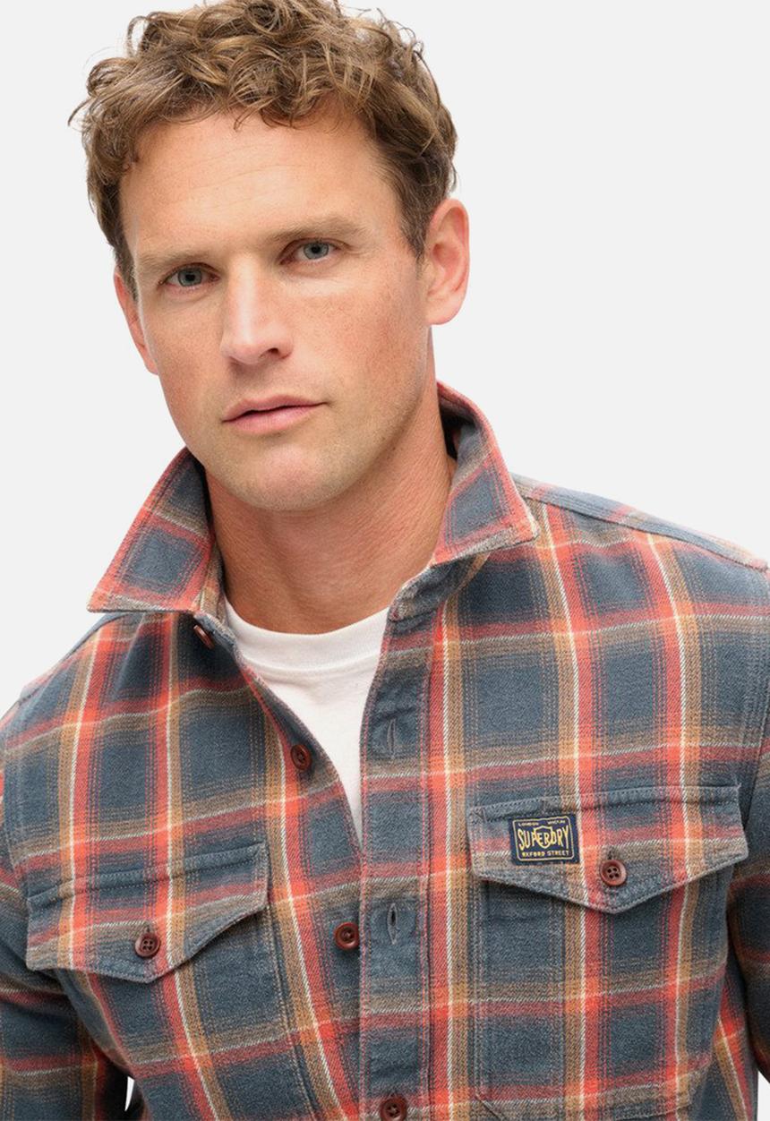 Superdry. - COTTON WORKER CHECK SHIRT - Yosemite Check Navy