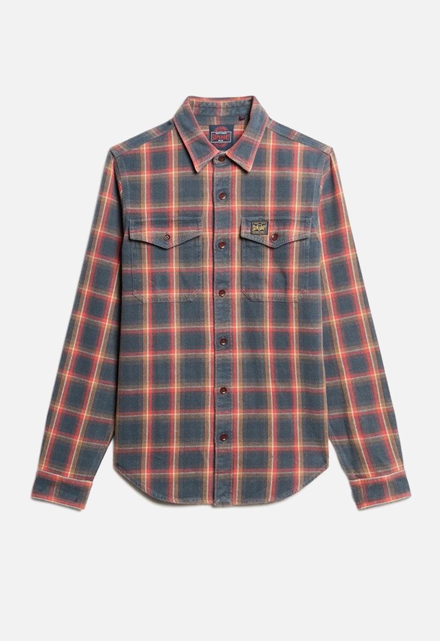 Superdry. - COTTON WORKER CHECK SHIRT - Yosemite Check Navy
