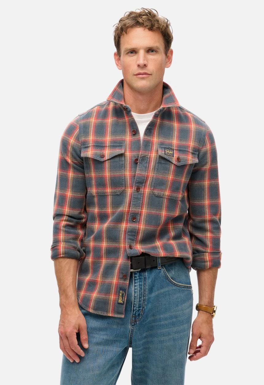 Superdry. - COTTON WORKER CHECK SHIRT - Yosemite Check Navy