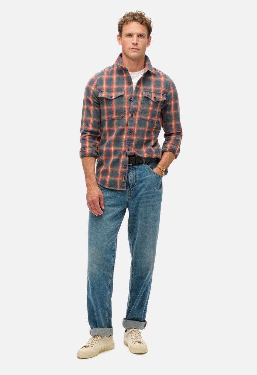 Superdry. - COTTON WORKER CHECK SHIRT - Yosemite Check Navy