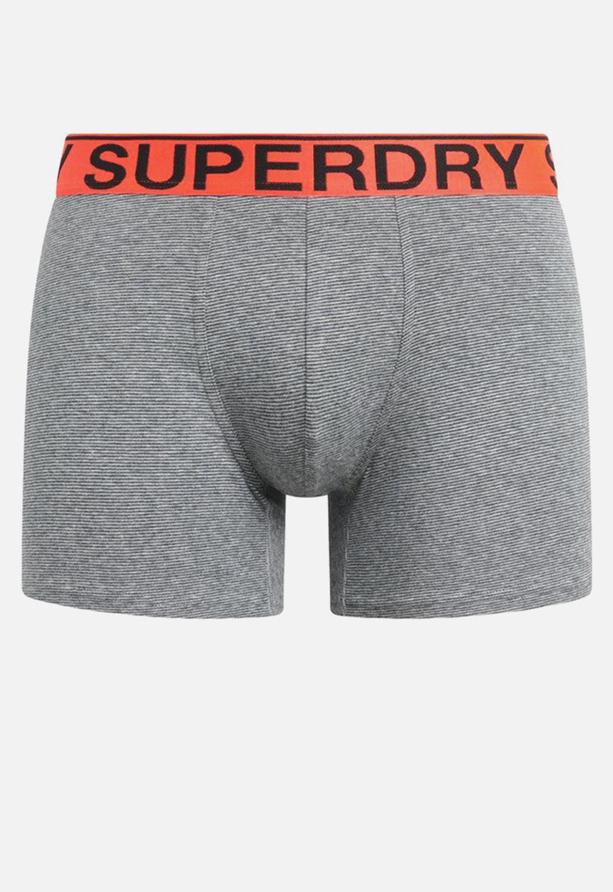 Superdry. - BOXER DOUBLE PACK - Black & Black Mid Grey Stripe