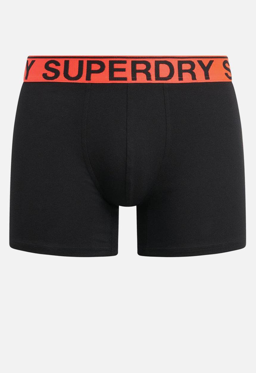 Superdry. - BOXER DOUBLE PACK - Black & Black Mid Grey Stripe