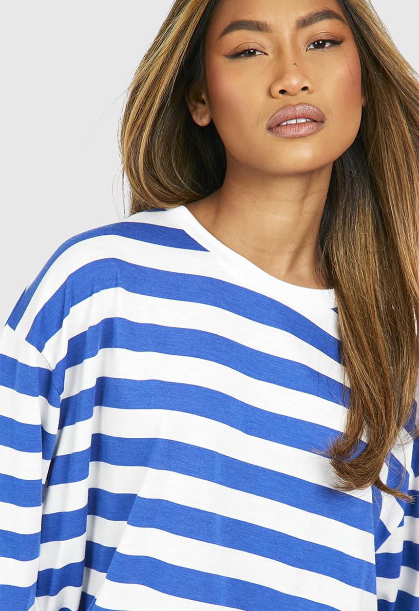 boohoo - Wide Sleeve Wide Stripe T-shirt - Blue