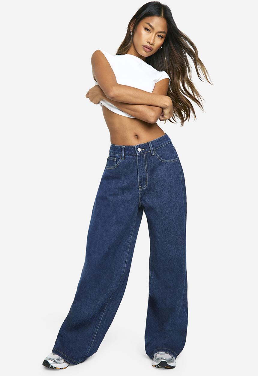 boohoo - Basics High Waisted Super Wide Leg Jeans - Indigo