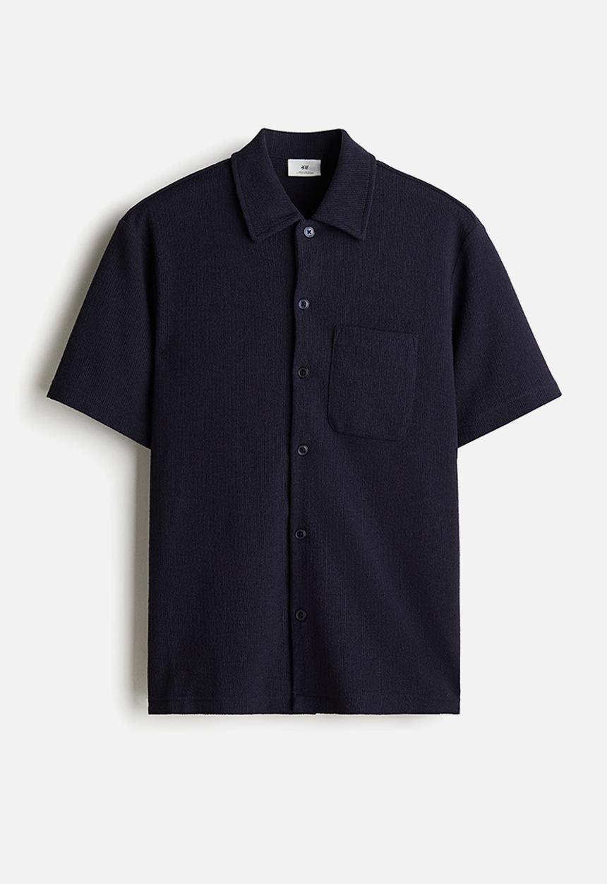 H&M - Regular fit textured jersey shirt - navy blue
