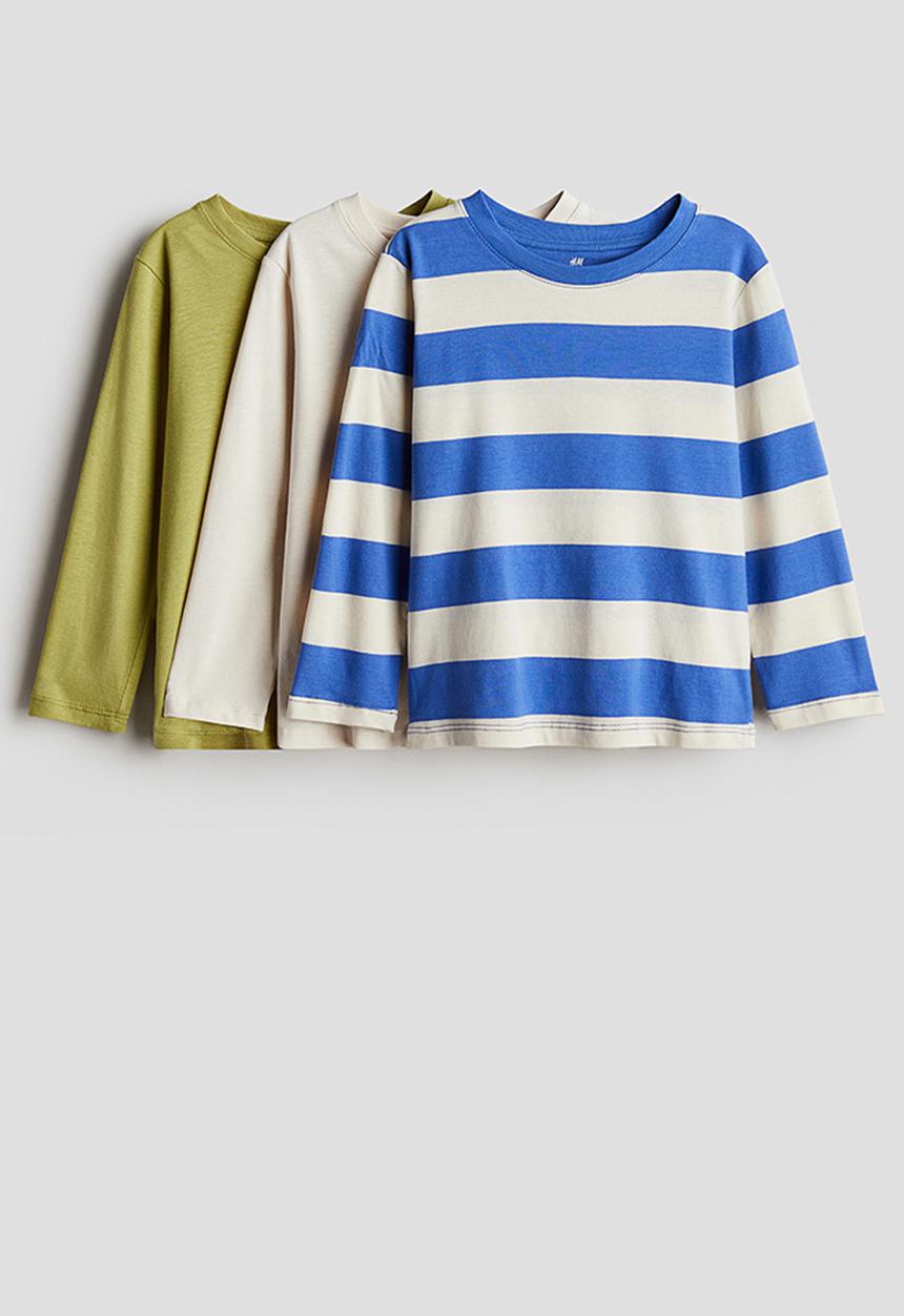 H&M - 3-Pack long-sleeved T-shirts - blue/striped