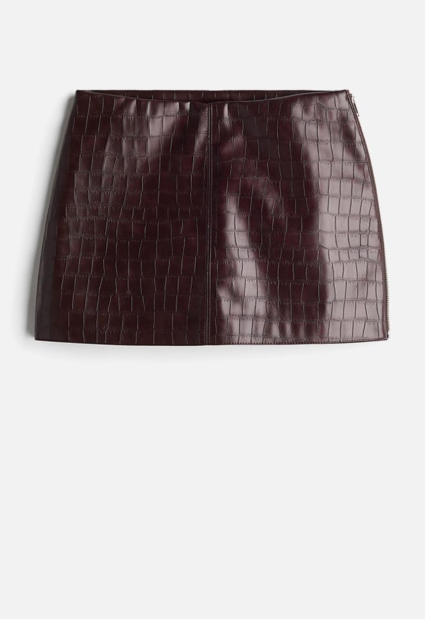 H&M - Crocodile-patterned mini skirt - dark brown