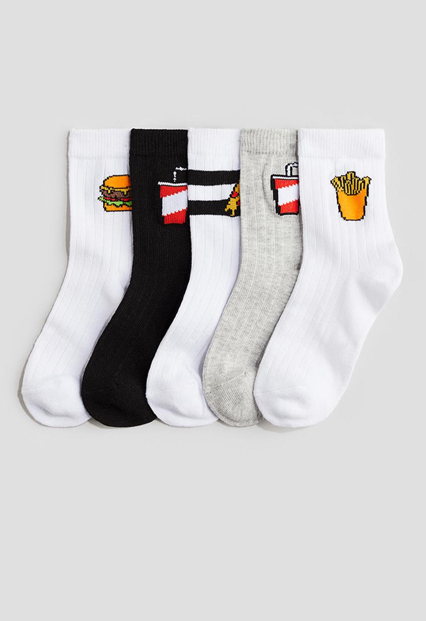 H&M - 5-pack ribbed socks - white/fries