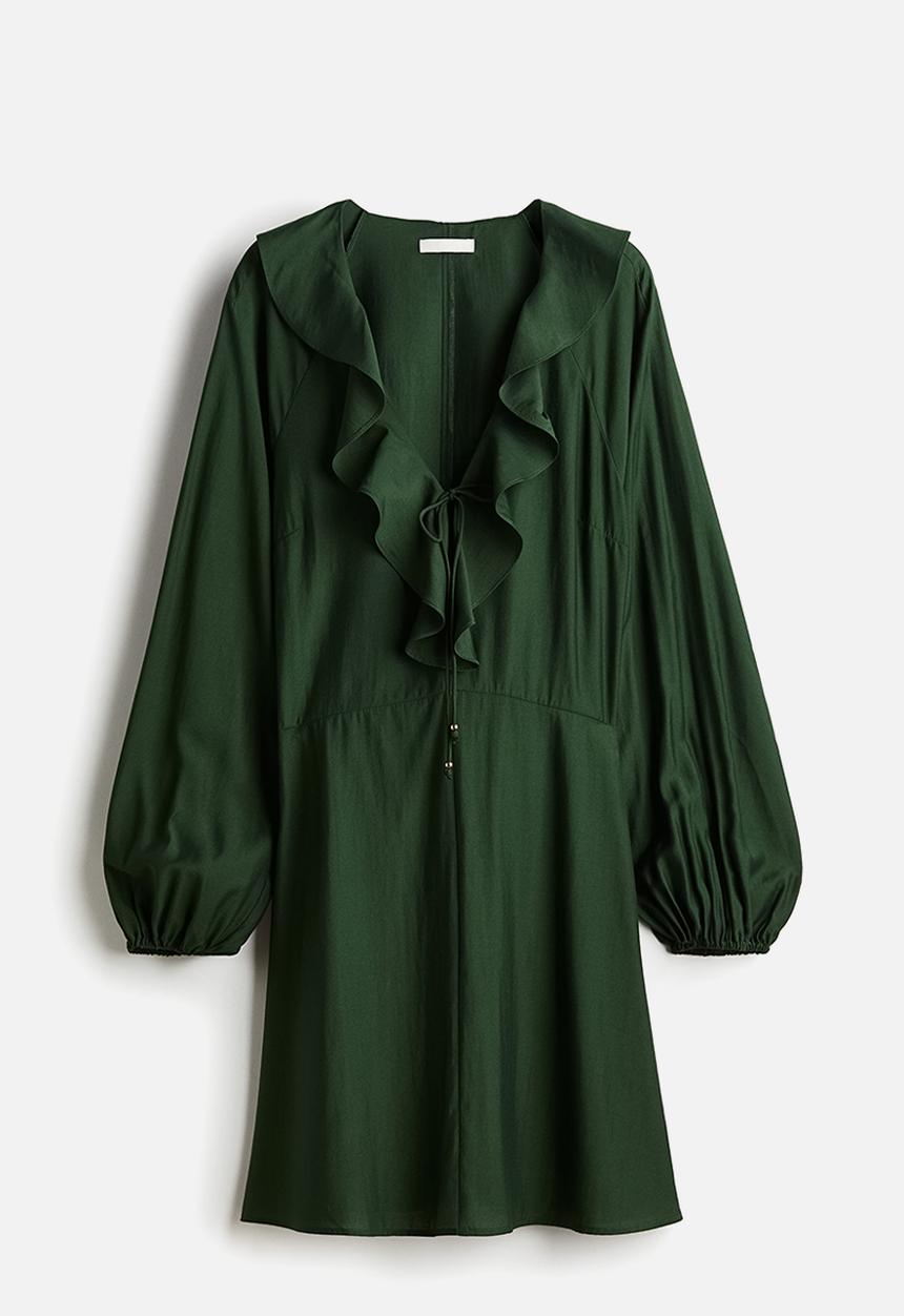 H&M - Flounce-trimmed dress - dark green