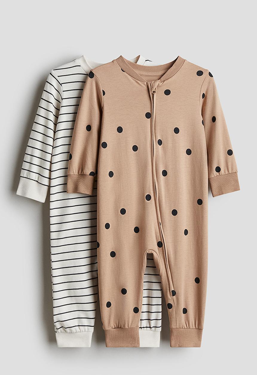 H&M - 2-pack patterned cotton pyjamas - beige,white,multi
