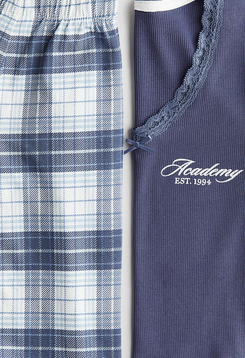 H&M - Jersey pyjamas - dark blue/checked
