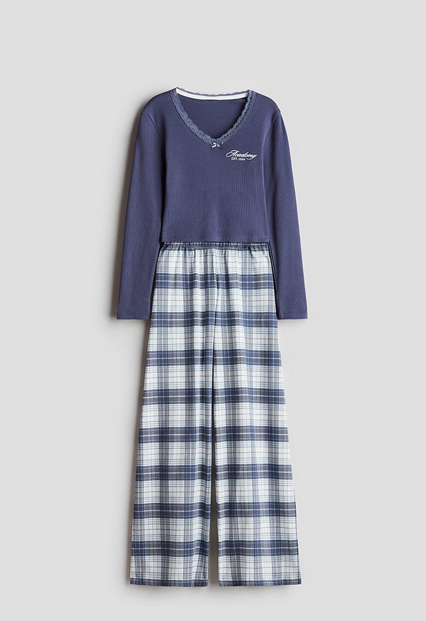 H&M - Jersey pyjamas - dark blue/checked