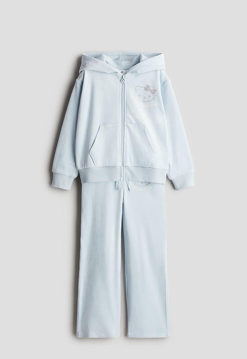 H&M - 2-piece velour set -  light blue/hello kitty 