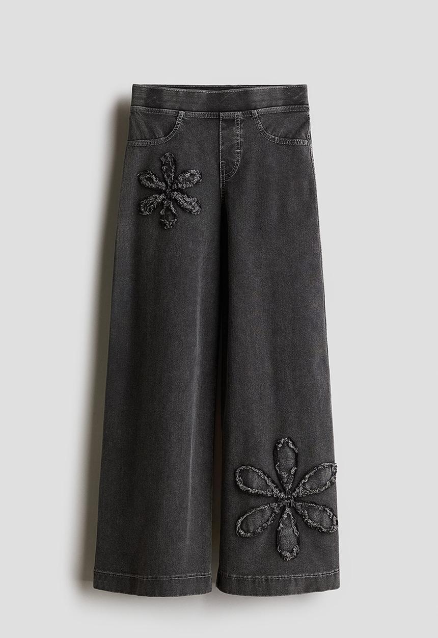 H&M - Wide denim-look trousers - dark grey 