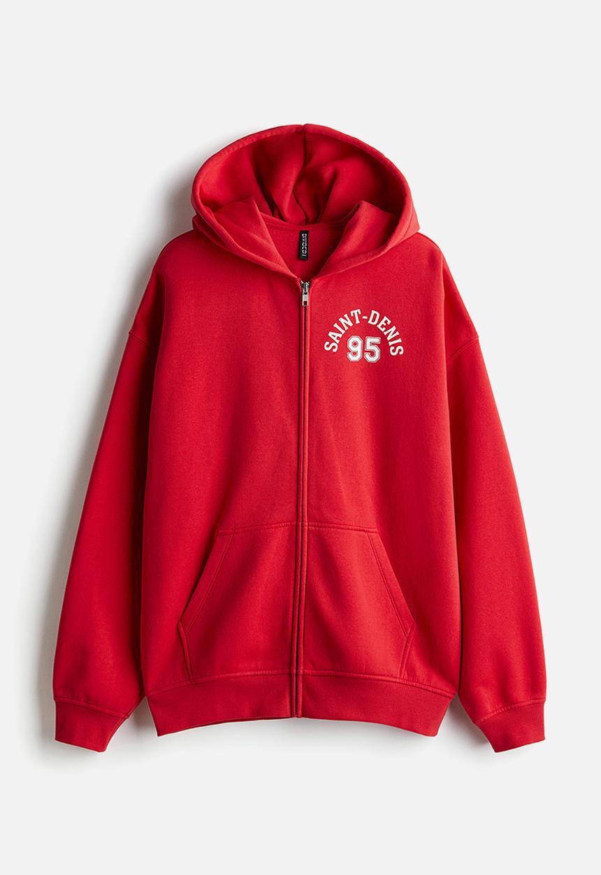 H&M - Oversized zip-through hoodie - red/saint-denis