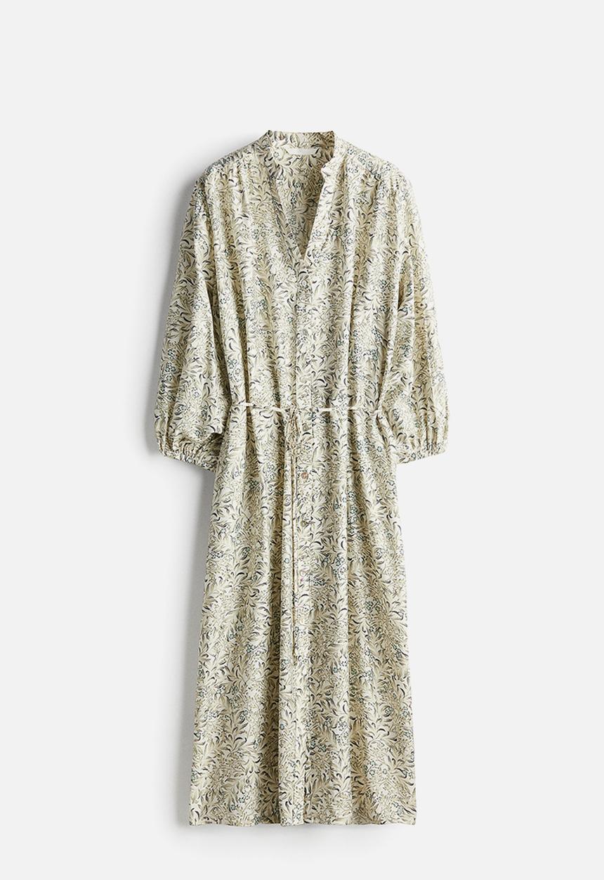 H&M - Patterned tie-belt dress - cream/patterned 