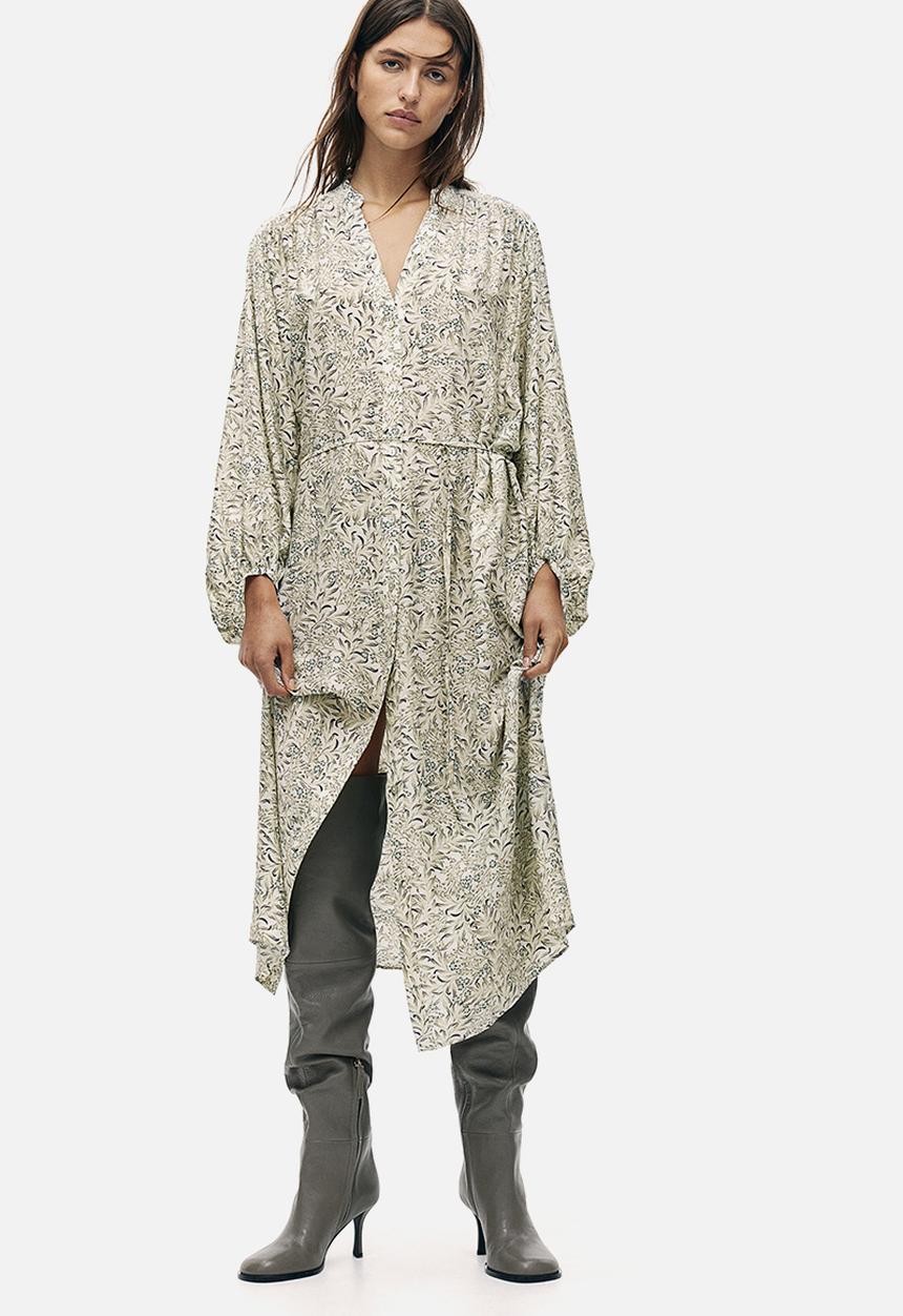 H&M - Patterned tie-belt dress - cream/patterned 