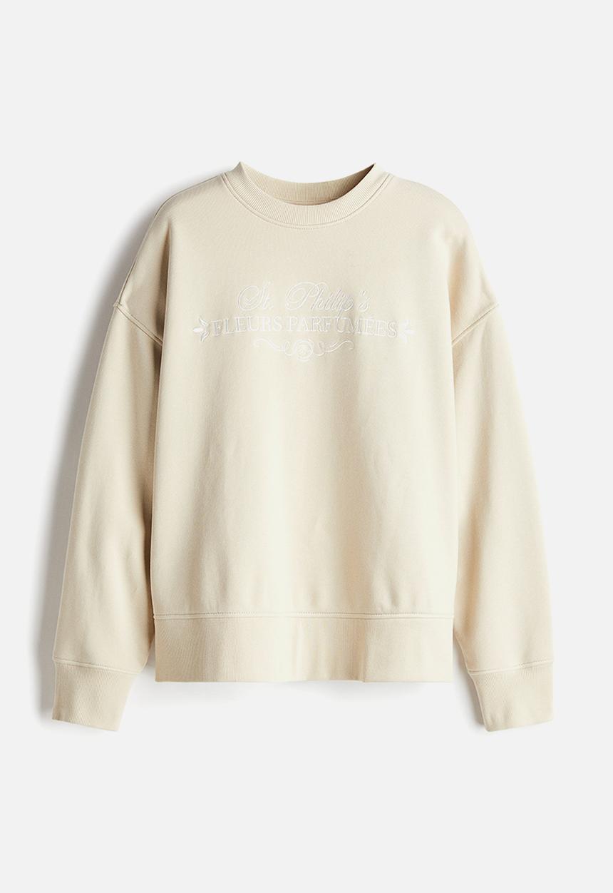 H&M - Oversized motif-detail sweatshirt - light beige/fleurs parfumées