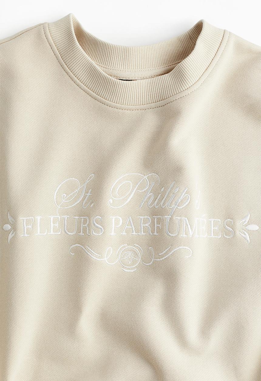 H&M - Oversized motif-detail sweatshirt - light beige/fleurs parfumées