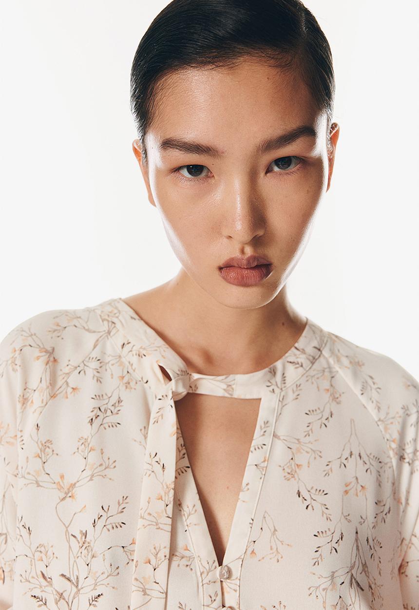 H&M - Tie-neck dress - powder pink/patterned