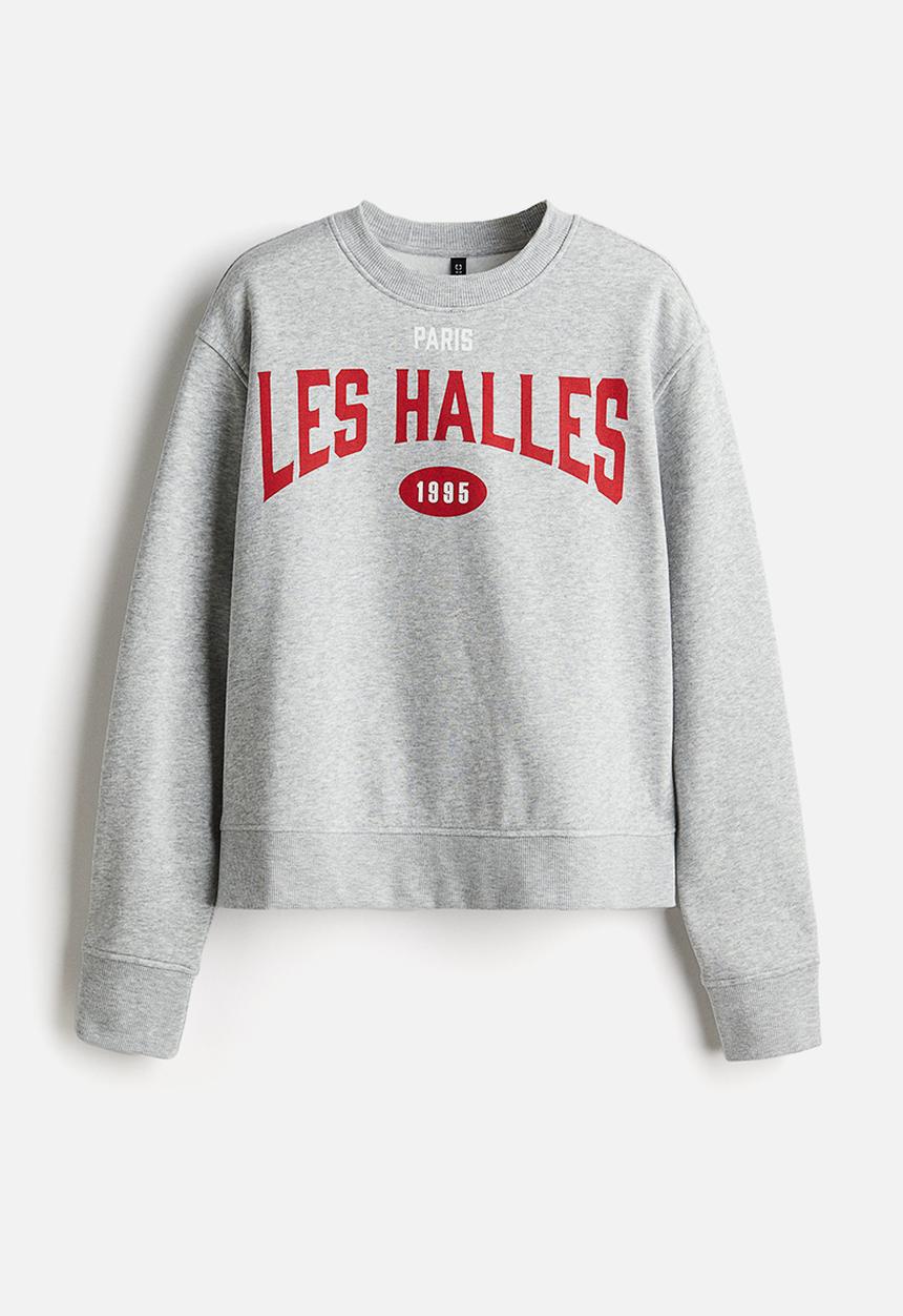 H&M - Oversized motif-front sweatshirt - light grey marl/les halles