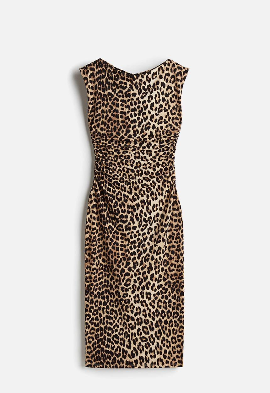 H&M - Cap-sleeved dress - beige leopard print