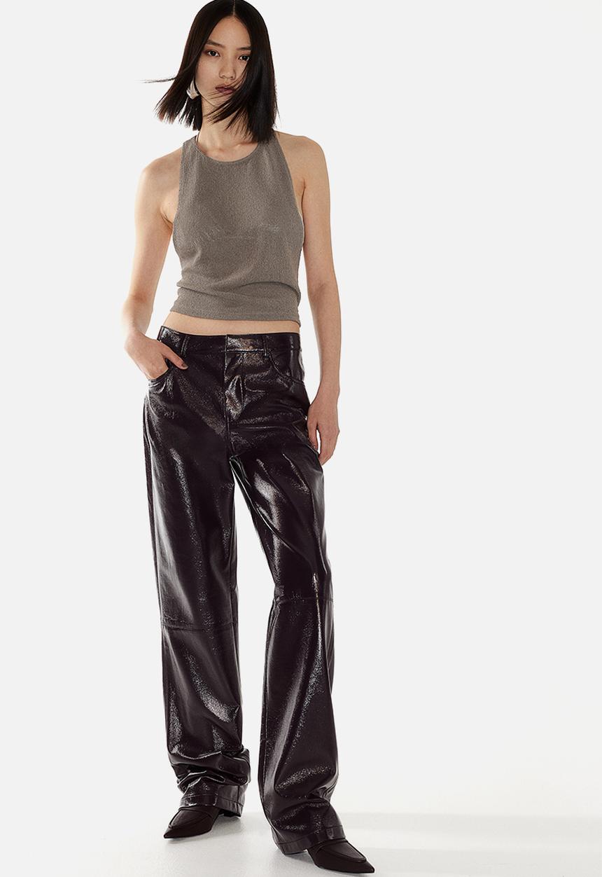 H&M - Straight coated trousers - burgundy