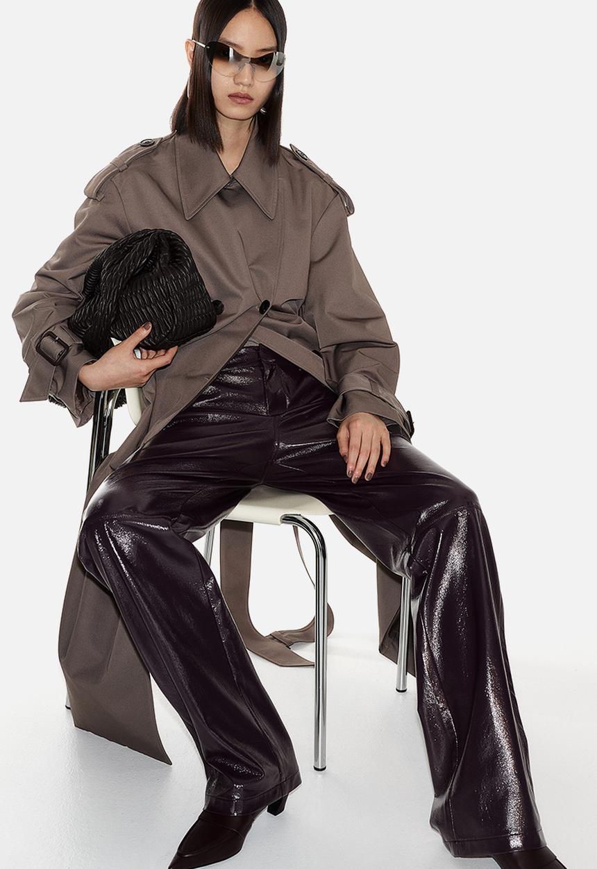 H&M - Straight coated trousers - burgundy