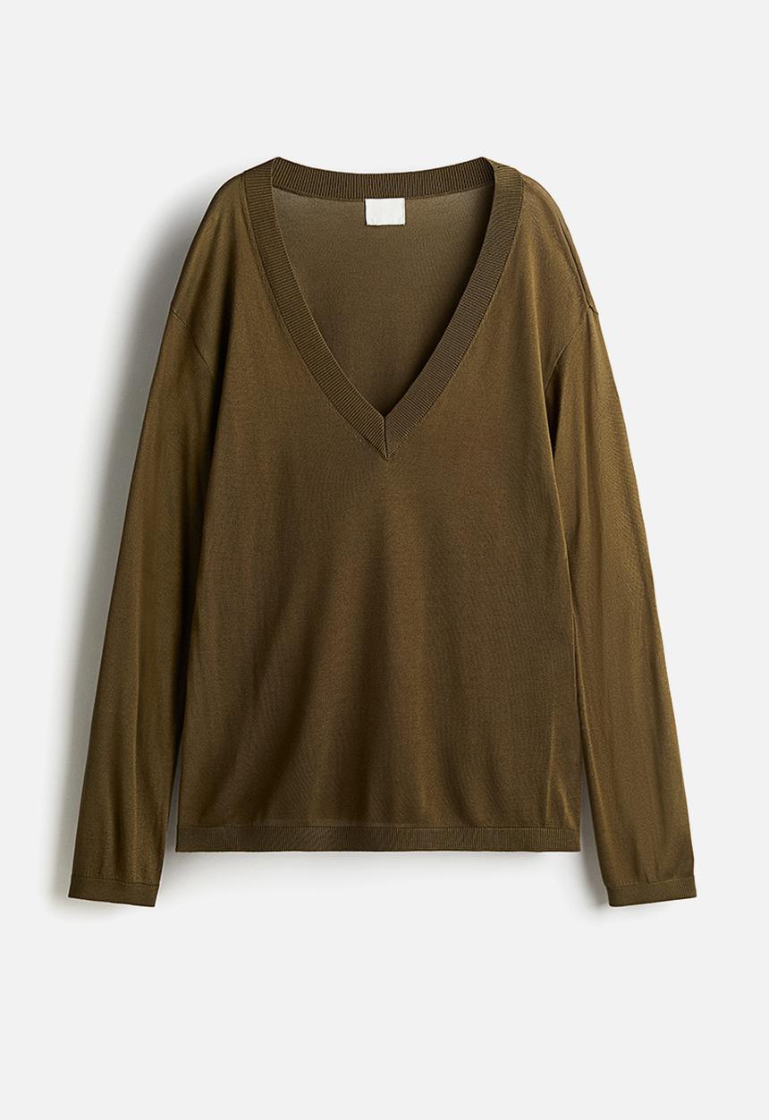 H&M - V-neck jumper - dark khaki green