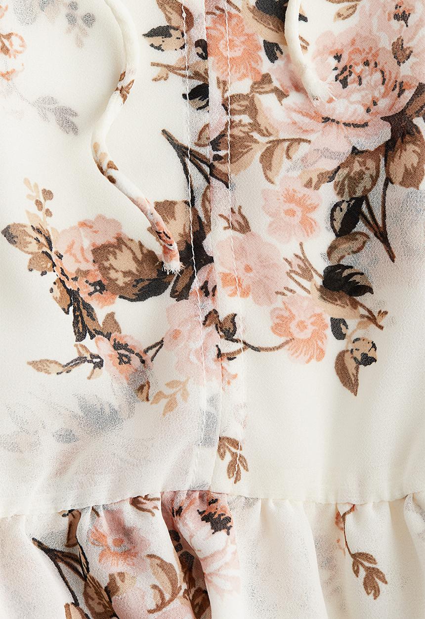 H&M - Flounced chiffon blouse - cream/floral 