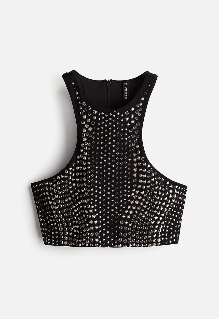 H&M - Studded crop top - black