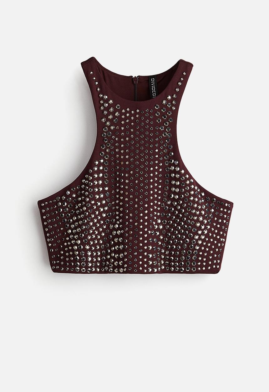 H&M - Studded crop top - burgundy