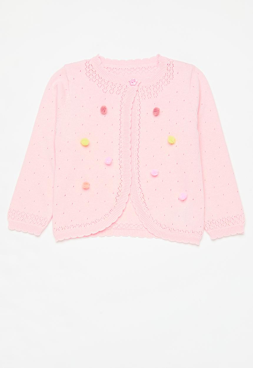 Pop Candy - Pom pom cropped cardigan -pink