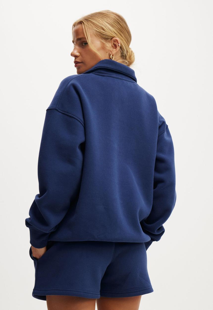 Cotton On - Plush Essential Half Zip Jumper - Heritage Blue