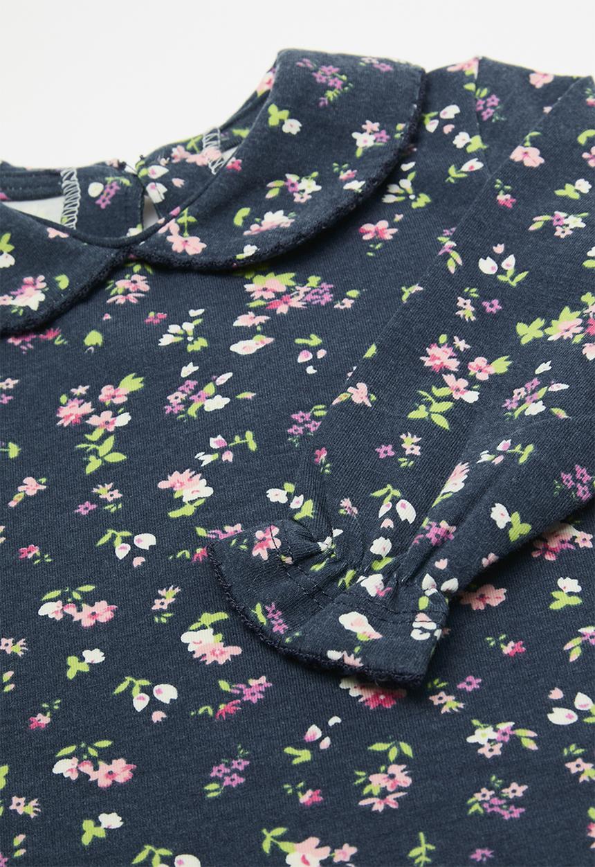 Pop Candy - Peter pan collar top - dark blue/floral multi