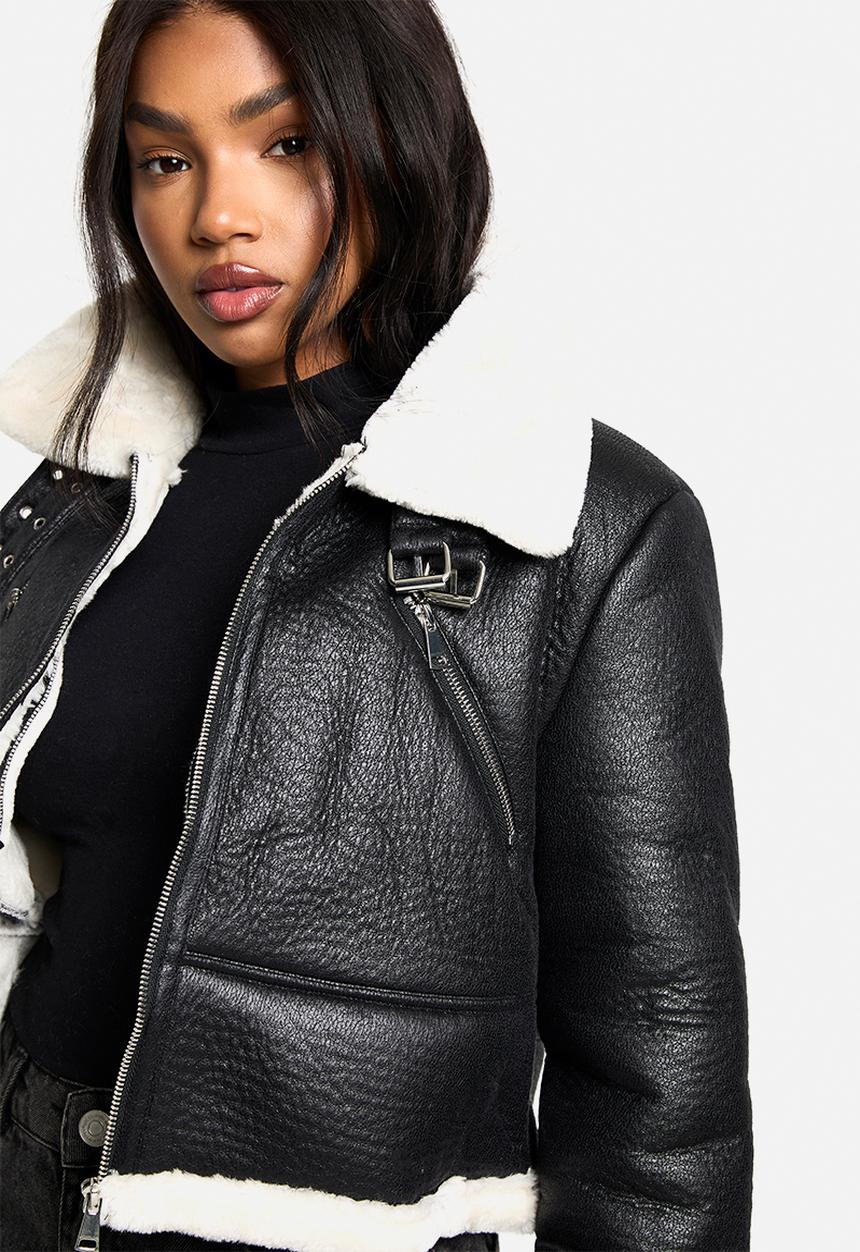 boohoo - Cropped Aviator Jacket - black