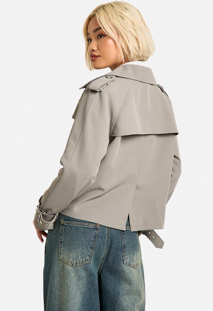 boohoo - Oversized Double Breast Short Trench Coat - Grey