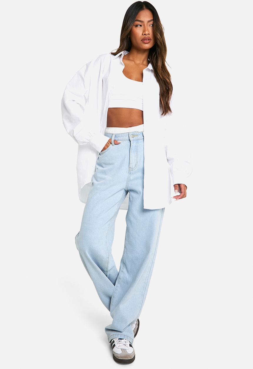 boohoo - Basics High Waisted Boyfriend Jeans - Bleached Blue
