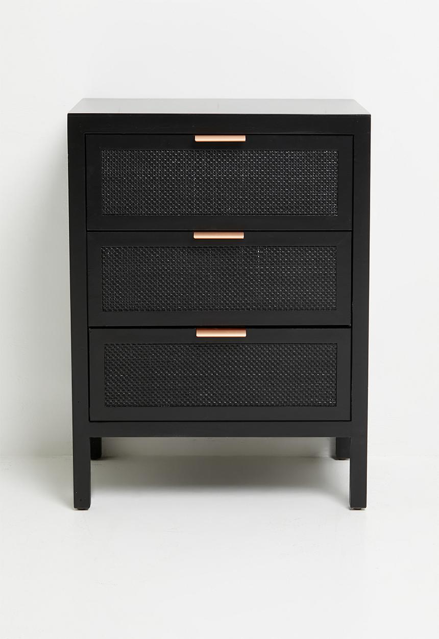 Sixth Floor - Nablus rattan and wood 3 drawer-black